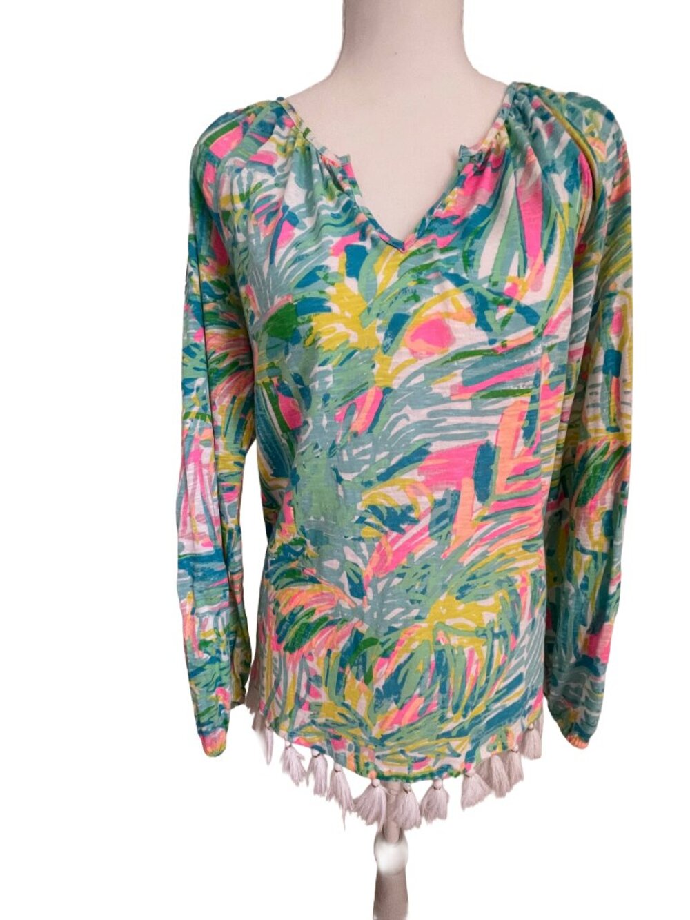 Lilly Pulitzer Tropical Print Cotton Tassel Hem Tunic Top XS